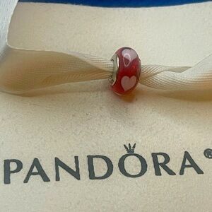Pandora red Murano glass charm with pink hearts all around 925 silver